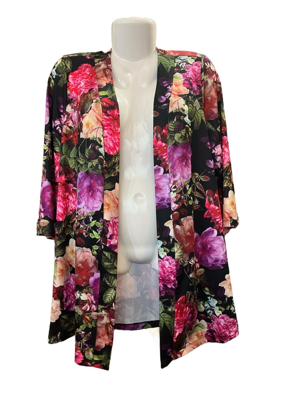 Slinky Brand Women's Floral Print Open Front Cardigan | Size S